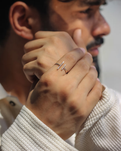 Dual Bar Adjustable Silver Ring