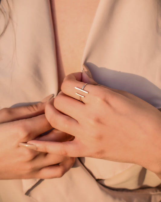 Dual Bar Adjustable Silver Ring