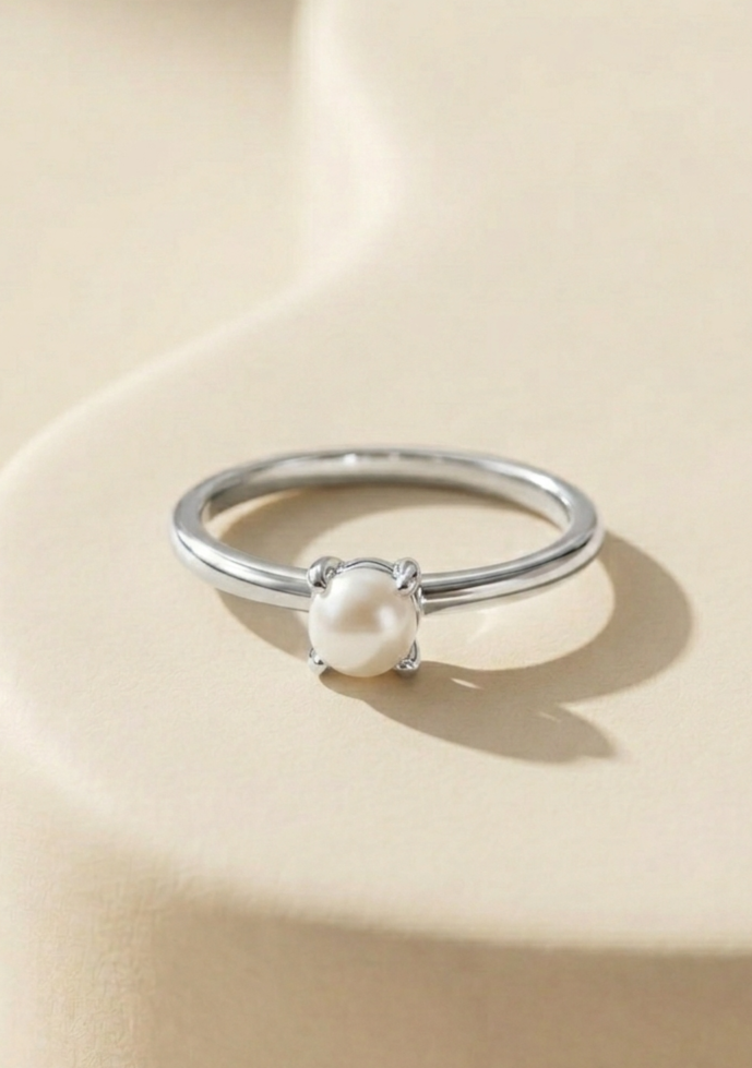 Freshwater Pearl Solitaire Stackable Silver Ring