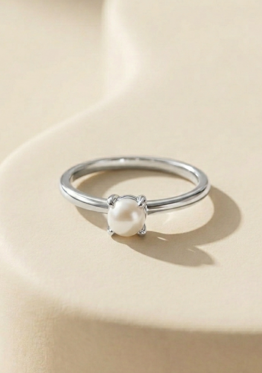 Freshwater Pearl Solitaire Stackable Silver Ring