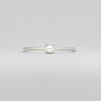 Freshwater Pearl Solitaire Stackable Silver Ring