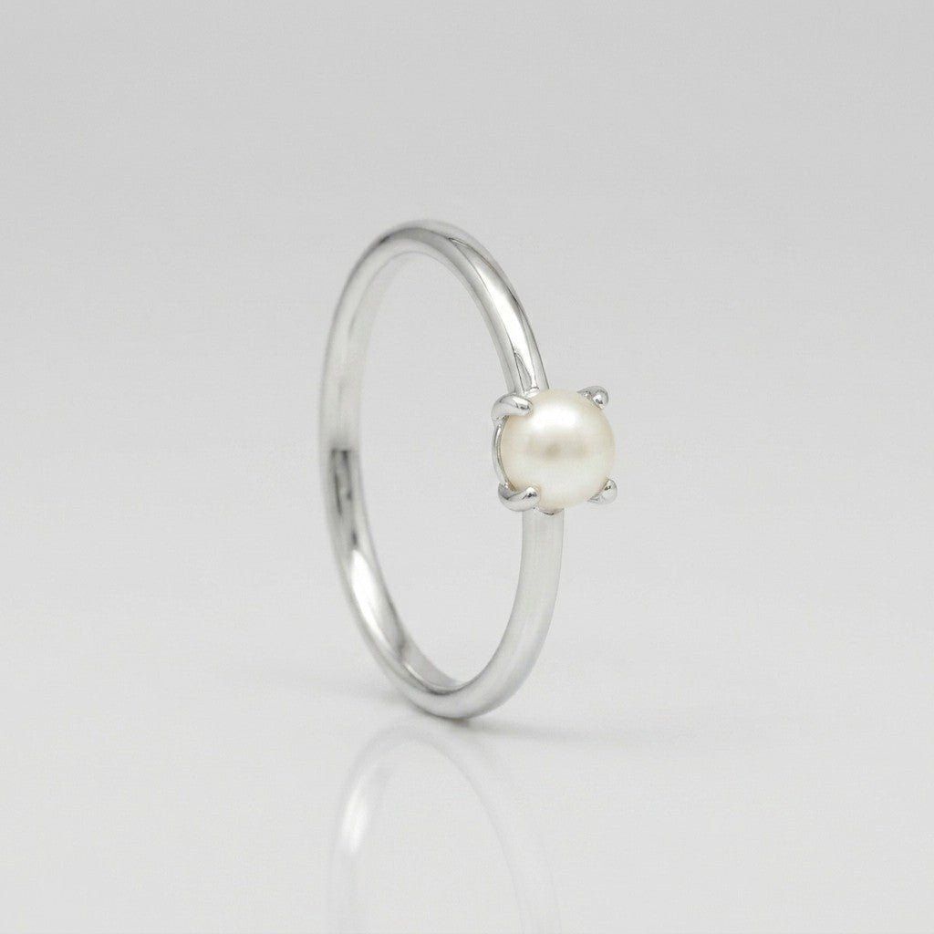 Freshwater Pearl Solitaire Stackable Silver Ring