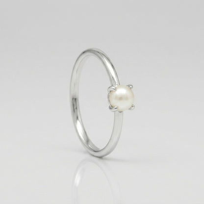 Freshwater Pearl Solitaire Stackable Silver Ring