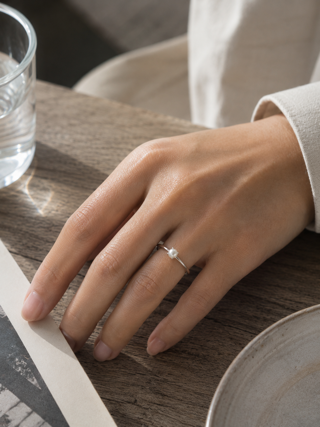 Freshwater Pearl Solitaire Stackable Silver Ring