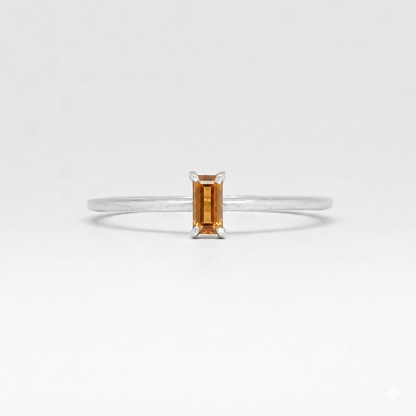 Smoky Baguette Solitaire Stackable Silver Ring