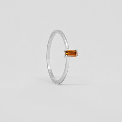 Smoky Baguette Solitaire Stackable Silver Ring