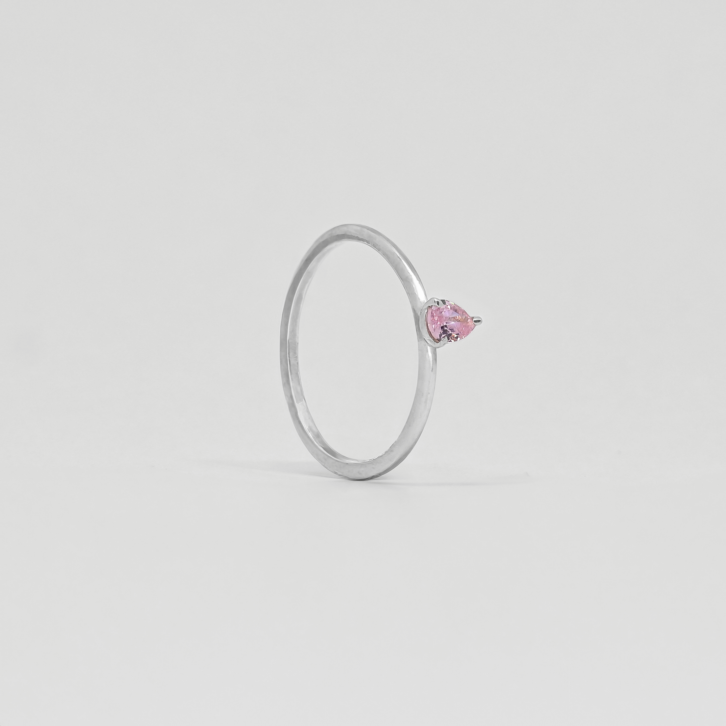 Blush Pink Pear Solitaire Stackable Silver Ring