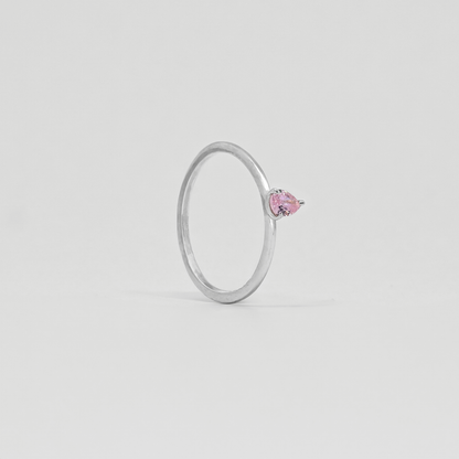 Blush Pink Pear Solitaire Stackable Silver Ring