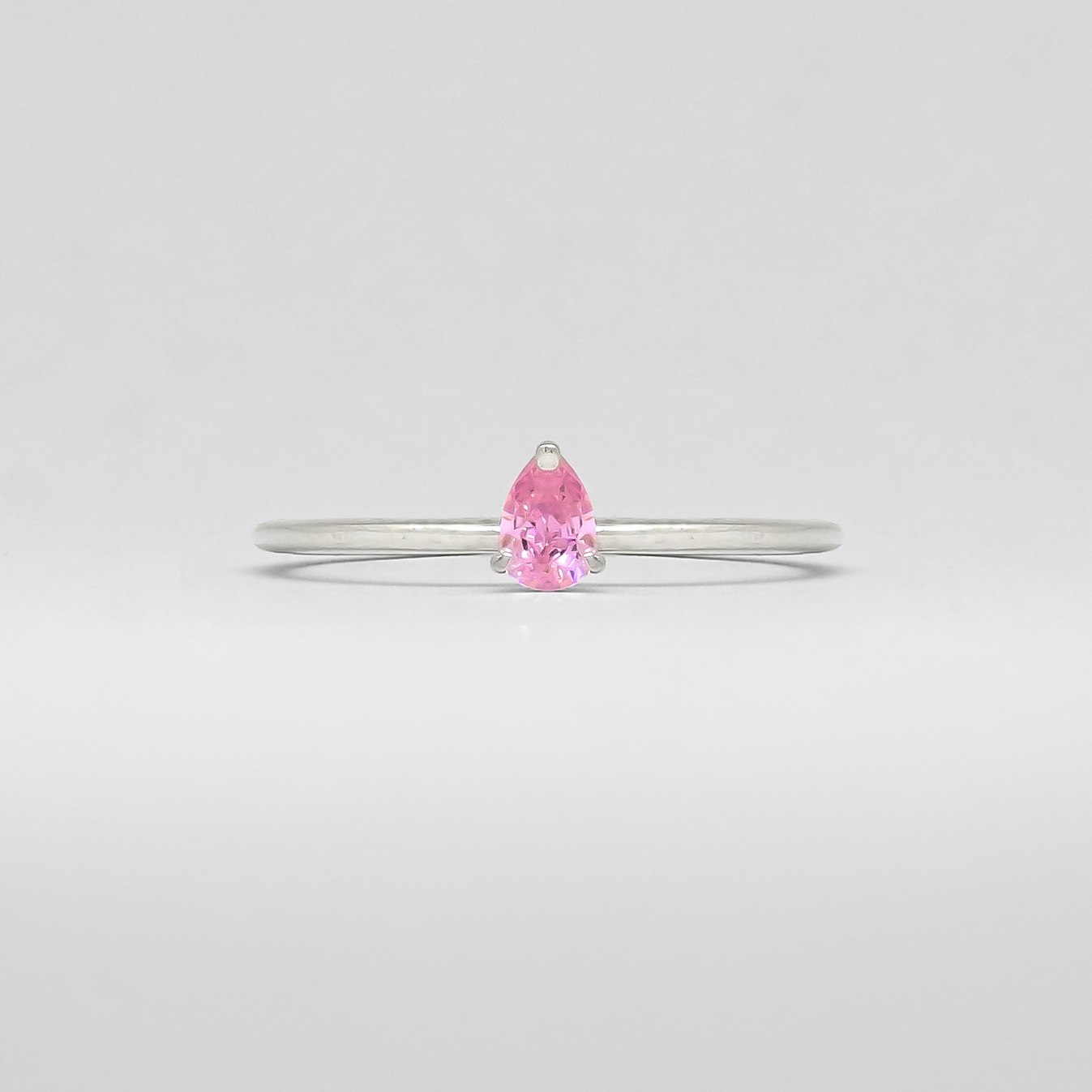 Blush Pink Pear Solitaire Stackable Silver Ring