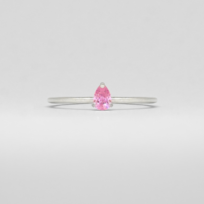 Blush Pink Pear Solitaire Stackable Silver Ring