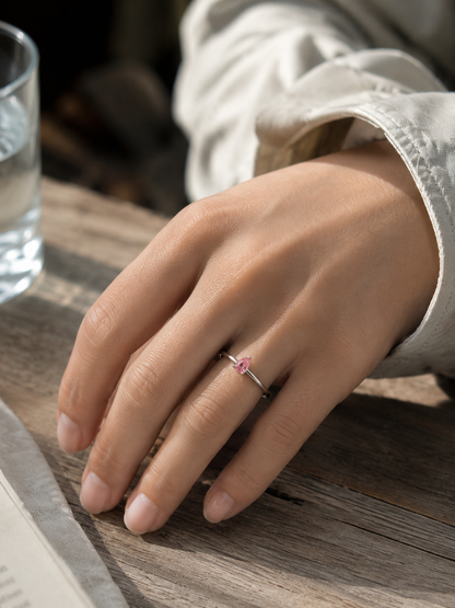 Blush Pink Pear Solitaire Stackable Silver Ring