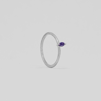 Amethyst Purple Marquise Solitaire Stackable Silver Ring
