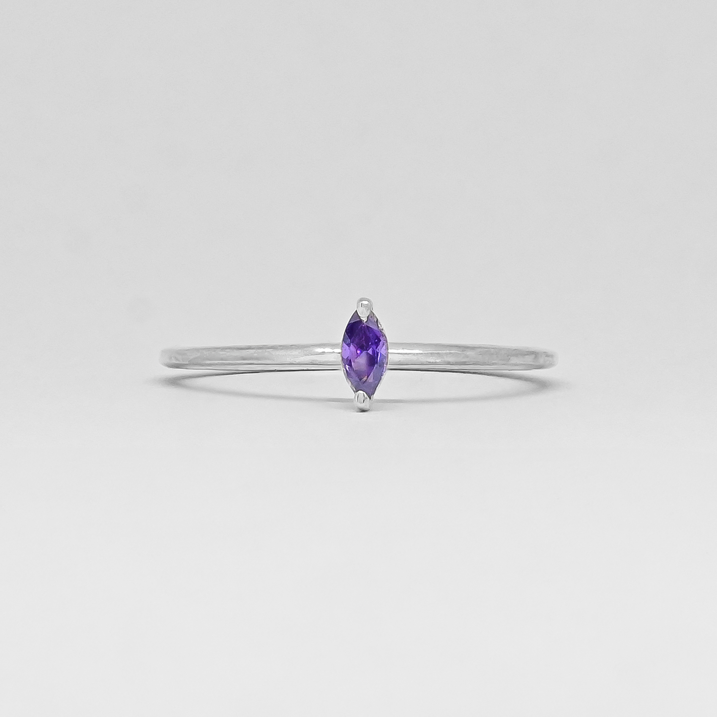 Amethyst Purple Marquise Solitaire Stackable Silver Ring