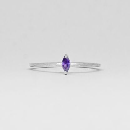 Amethyst Purple Marquise Solitaire Stackable Silver Ring
