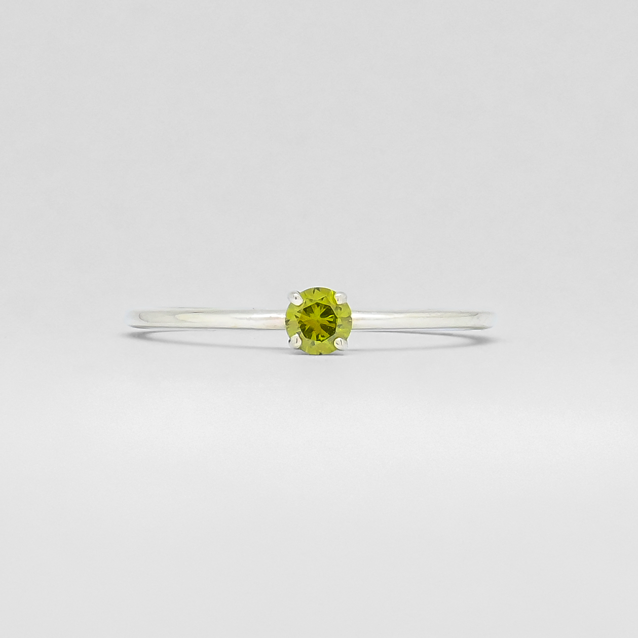 Emerald Green Round Solitaire Stackable Silver Ring