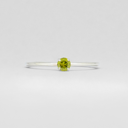 Emerald Green Round Solitaire Stackable Silver Ring