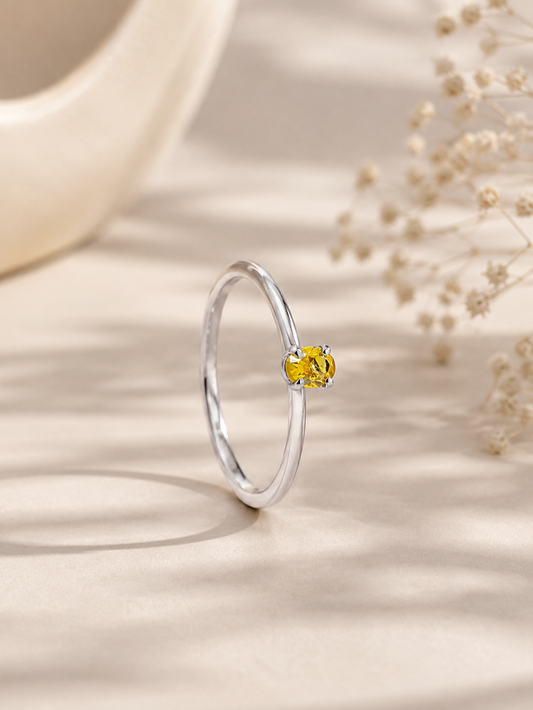 Citrine Yellow Oval Solitaire Silver Ring