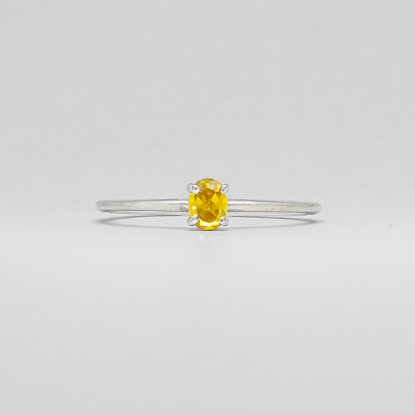 Citrine Yellow Oval Solitaire Silver Ring