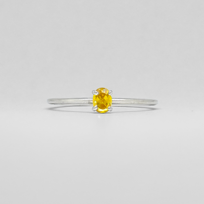 Citrine Yellow Oval Solitaire Silver Ring