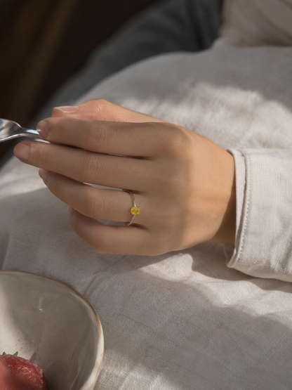 Citrine Yellow Oval Solitaire Silver Ring