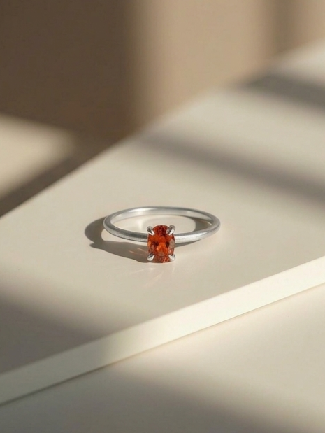 Saffron Oval Solitaire Minimalist Silver Ring