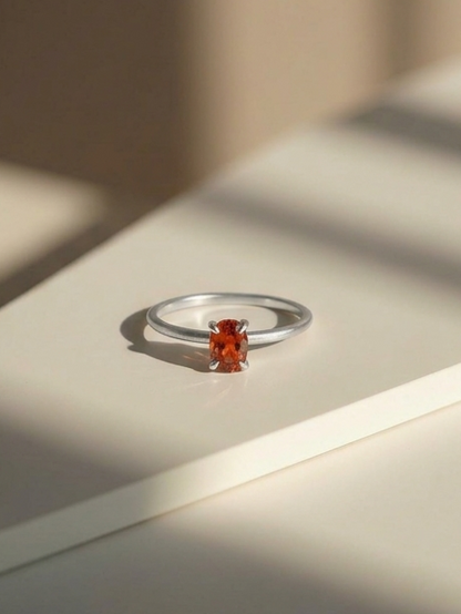 Saffron Oval Solitaire Minimalist Silver Ring