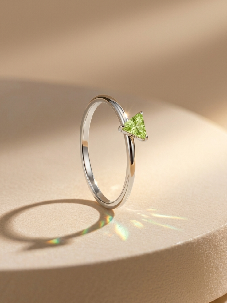 Peridot Lime Triangle Solitaire Stackable Silver Ring