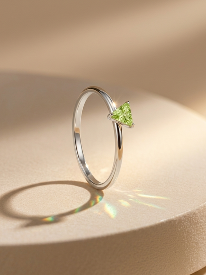 Peridot Lime Triangle Solitaire Stackable Silver Ring