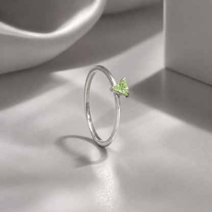 Peridot Lime Triangle Solitaire Stackable Silver Ring