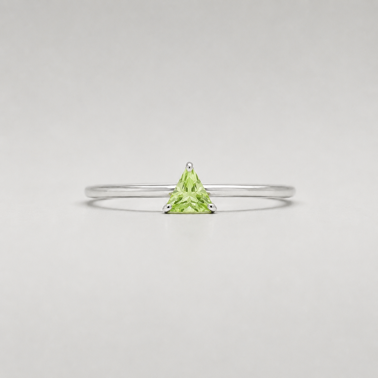 Peridot Lime Triangle Solitaire Stackable Silver Ring