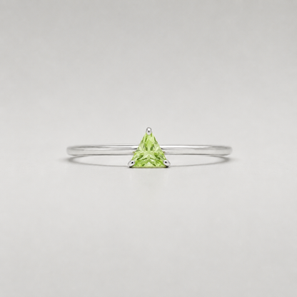 Peridot Lime Triangle Solitaire Stackable Silver Ring