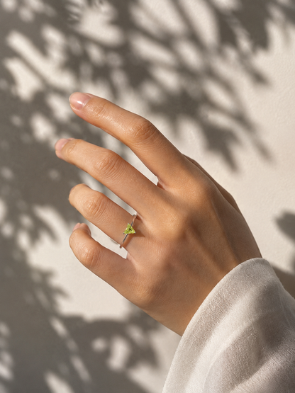 Peridot Lime Triangle Solitaire Stackable Silver Ring